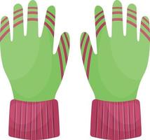 Bright warm multicolored gloves. Gloves to protect your hands in cold weather. Gardening gloves. A means of protecting hands. Vector illustration isolated on a white background