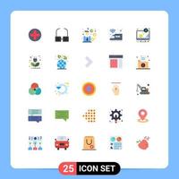 paquete de 25 signos y símbolos de colores planos modernos para medios de impresión web, como el tren de inversión de transporte en dólares, elementos de diseño de vectores editables públicos