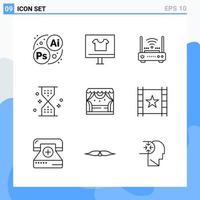 Modern 9 Line style icons. Outline Symbols for general use. Creative Line Icon Sign Isolated on White Background. 9 Icons Pack. vector