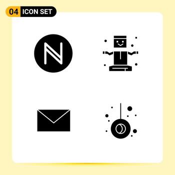 Set of 4 Commercial Solid Glyphs pack for blockchain message entertainment magic pendulum Editable Vector Design Elements