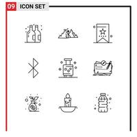 9 Thematic Vector Outlines and Editable Symbols of luggage signal book connection ui Editable Vector Design Elements