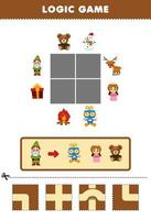 Education game for children logic puzzle build the road for gnome move to robot doll and teddy bear printable winter worksheet vector