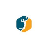 Female volleyball player logo.Abstract volleyball player jumping from a splash. Volleyball player serving ball. vector