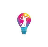 Volleyball player bulb shape concept logo. Abstract volleyball player jumping from a splash. Volleyball player serving ball. vector