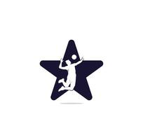 Volleyball player star shape concept logo. Abstract volleyball player jumping from a splash. Volleyball player serving ball. vector