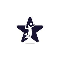 logo de concepto de forma de estrella de jugador de voleibol. jugador de voleibol abstracto saltando de un chapoteo. jugador de voleibol sirviendo pelota. vector