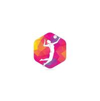 Female volleyball player logo.Abstract volleyball player jumping from a splash. Volleyball player serving ball. vector