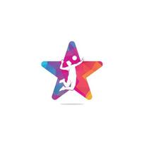 logo de concepto de forma de estrella de jugador de voleibol. jugador de voleibol abstracto saltando de un chapoteo. jugador de voleibol sirviendo pelota. vector