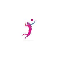 Female volleyball player logo.Abstract volleyball player jumping from a splash. Volleyball player serving ball. vector