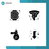 Vector Pack of 4 Glyph Symbols Solid Style Icon Set on White Background for Web and Mobile Creative Black Icon vector background