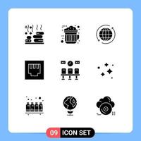 Group of 9 Modern Solid Glyphs Set for transportation seats global port arrow Editable Vector Design Elements