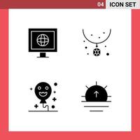 Universal Icon Symbols Group of 4 Modern Solid Glyphs of internet holiday accessories necklace sun Editable Vector Design Elements