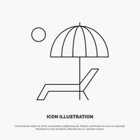 Beach Umbrella Bench Enjoy Summer Line Icon Vector