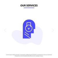Our Services Lock Secure Message Data User Solid Glyph Icon Web card Template vector