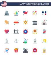 25 USA Flat Signs Independence Day Celebration Symbols of american book map holiday festivity Editable USA Day Vector Design Elements