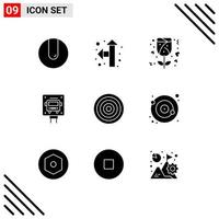 Mobile Interface Solid Glyph Set of 9 Pictograms of orbit equipment rose dart public Editable Vector Design Elements