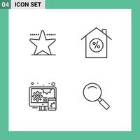 Line Pack of 4 Universal Symbols of cinema glass house adaptive magnifying Editable Vector Design Elements