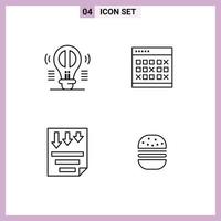 Line Pack of 4 Universal Symbols of brain month mind date timetable Editable Vector Design Elements