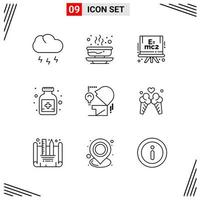 9 Icons Line Style Grid Based Creative Outline Symbols for Website Design Simple Line Icon Signs Isolated on White Background 9 Icon Set vector