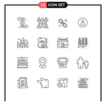 Set of 16 Commercial Outlines pack for dinner basic share worker web link Editable Vector Design Elements
