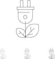 Biomass Energy Plug Power Bold and thin black line icon set vector
