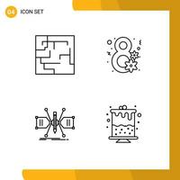 Pack of 4 Modern Filledline Flat Colors Signs and Symbols for Web Print Media such as labyrinth grid day women day structure Editable Vector Design Elements