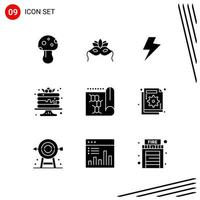 colección de 9 iconos vectoriales en estilo sólido símbolos de glifo perfecto de píxel para web y móvil signos de icono sólido sobre fondo blanco 9 iconos fondo de vector de icono negro creativo