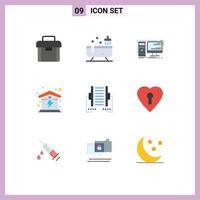 Set of 9 Commercial Flat Colors pack for computer house computer home system Editable Vector Design Elements