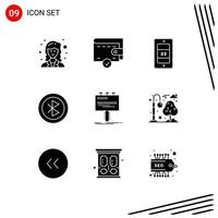 Pictogram Set of 9 Simple Solid Glyphs of advertising ad sun sharing devices Editable Vector Design Elements