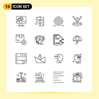 Pack of 16 Modern Outlines Signs and Symbols for Web Print Media such as olympics hockey target game objective Editable Vector Design Elements