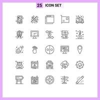 25 Universal Line Signs Symbols of love hardware work gadget computers Editable Vector Design Elements