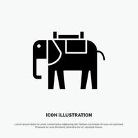 África animal elefante indio glifo sólido icono vector