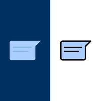 chat básico iconos de interfaz de usuario de chat plano y conjunto de iconos llenos de línea vector fondo azul