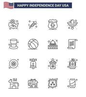 16 signos de línea de estados unidos celebración del día de la independencia símbolos del estado día de las aves seguridad animal editable día de estados unidos elementos de diseño vectorial vector