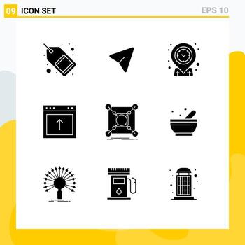 Set of 9 Commercial Solid Glyphs pack for base interface computer browser time Editable Vector Design Elements