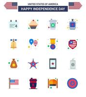 Modern Set of 16 Flats and symbols on USA Independence Day such as american ball cola liquid flask Editable USA Day Vector Design Elements