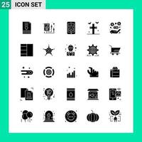 paquete de 25 símbolos de glifo de conjunto de iconos de estilo sólido para imprimir signos creativos aislados en fondo blanco 25 conjunto de iconos fondo de vector de icono negro creativo