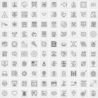 100 Universal Black Line Icons on White Background vector