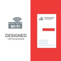 Hotel Wifi Service Device Grey Logo Design and Business Card Template vector