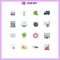 Mobile Interface Flat Color Set of 16 Pictograms of help truck solution ambulance healthy Editable Pack of Creative Vector Design Elements