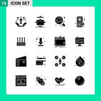 Pack of 16 Solid Style Icon Set Glyph Symbols for print Creative Signs Isolated on White Background 16 Icon Set vector