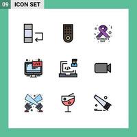 Group of 9 Filledline Flat Colors Signs and Symbols for laptop develop ribbon coding live Editable Vector Design Elements