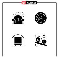 Modern Set of 4 Solid Glyphs and symbols such as home subway wifi food transportation Editable Vector Design Elements