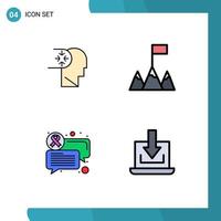 Set of 4 Modern UI Icons Symbols Signs for mind laptop head chat down Editable Vector Design Elements