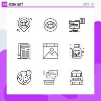 Set of 9 icons in Line style Creative Outline Symbols for Website Design and Mobile Apps Simple Line Icon Sign Isolated on White Background 9 Icons vector