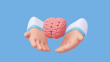 Hände eines Gehirnspezialisten, der ein rotierendes menschliches Gehirn hält video