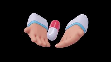 Hands of a specialist doctor holding a capsule pill. For a patient. disease treatment concept video