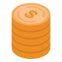 Gold dollar coin icon, isometric style vector