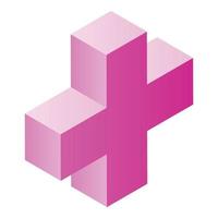 Pink plus sign icon, isometric style vector