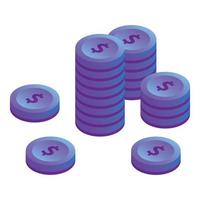 Violet coin stack icon, isometric style vector